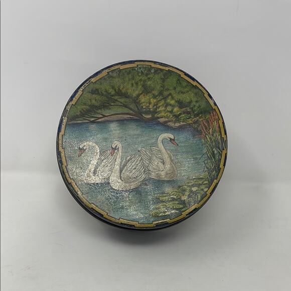 Vintage Swimming Swans Round Tin - Picture 1 of 9